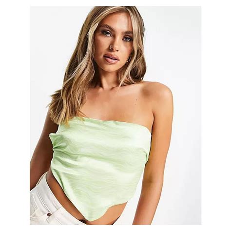 In The Style x Yasmin Chanel satin scarf top in green